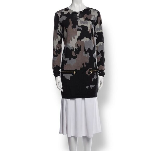 Markus Lupfer Camo Print 100% Merino Wool Long Sleeve Sweater Dress Womens Small - Picture 1 of 14